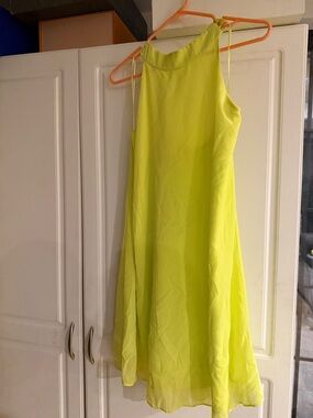 Neon Yellow High-Neck Midi Dress